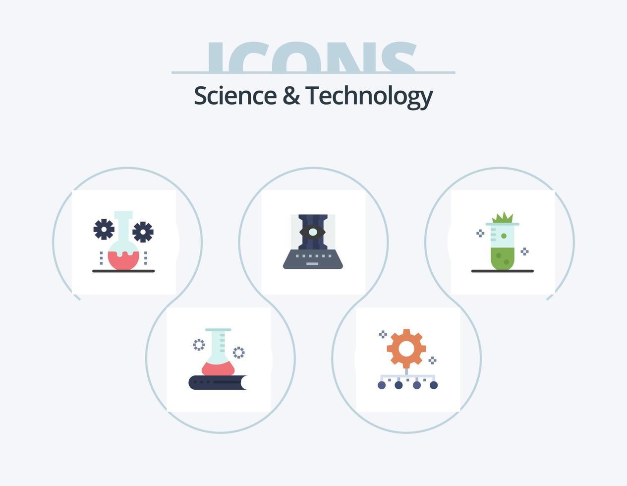 pack d'icônes plat science et technologie 5 conception d'icônes. ingénierie. sciences appliquées. gestion des travaux. laboratoire de technologie. gestion de laboratoire vecteur