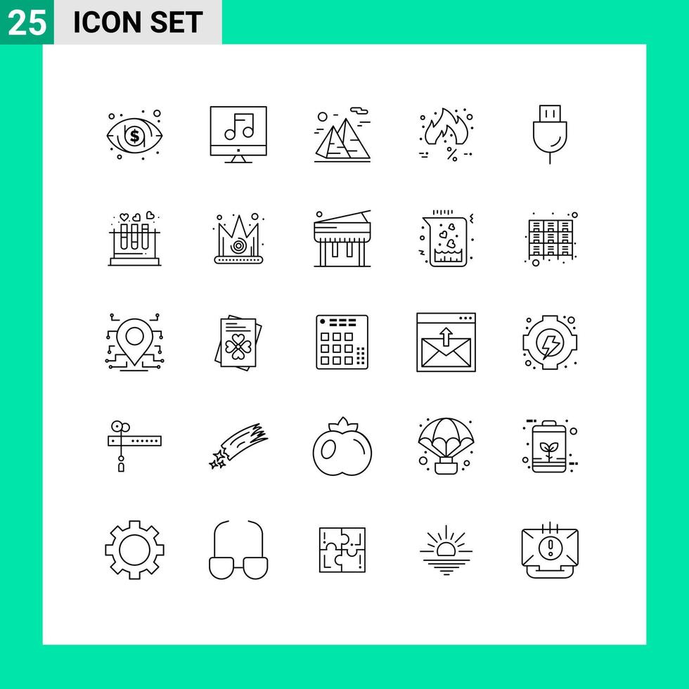 pictogramme ensemble de 25 lignes simples d'appareils vente randonnée vendredi chaud éléments de conception vectoriels modifiables vecteur