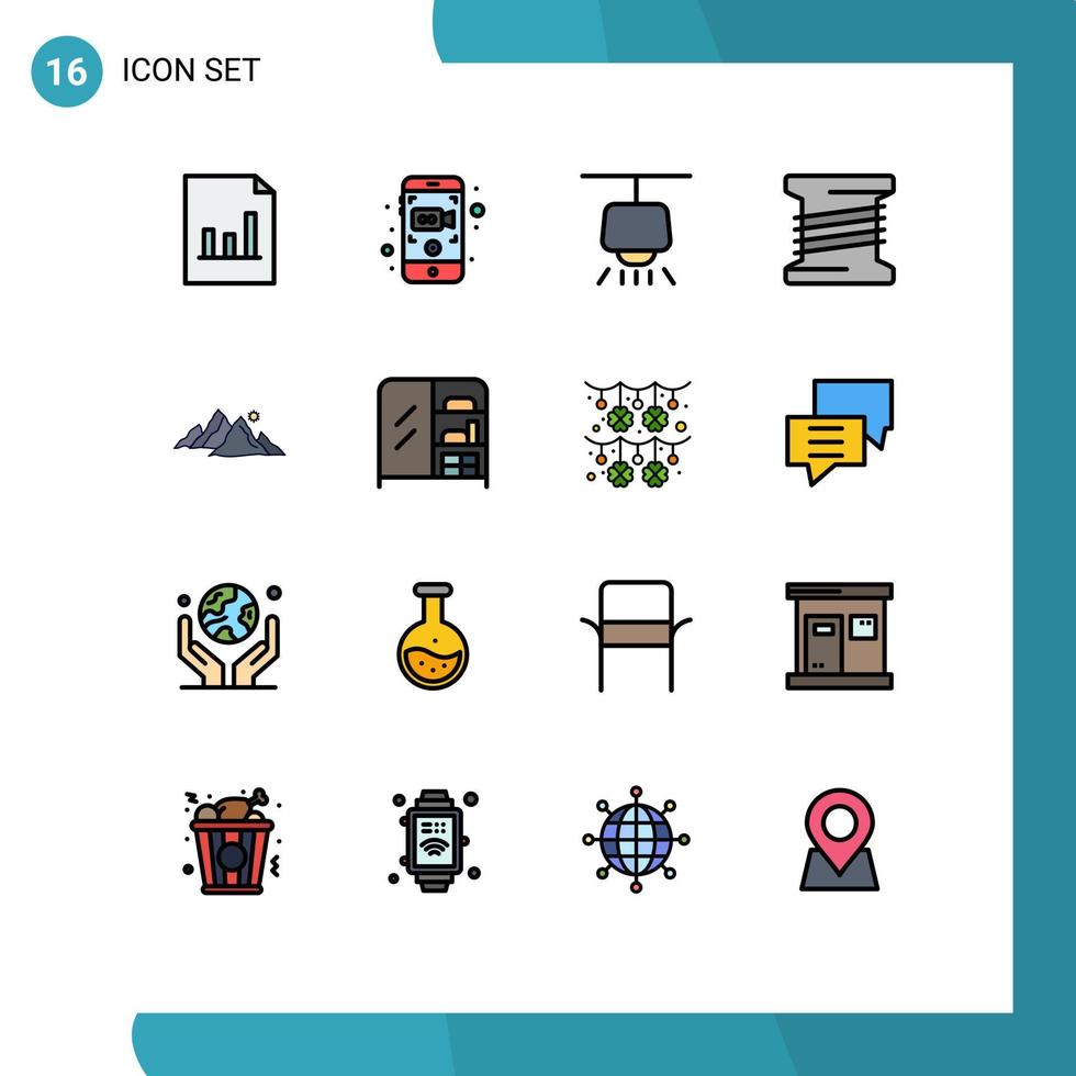 ensemble de 16 symboles d'icônes d'interface utilisateur modernes signes pour le fil de paysage de lampe de colline de soleil éléments de conception vectoriels créatifs modifiables vecteur