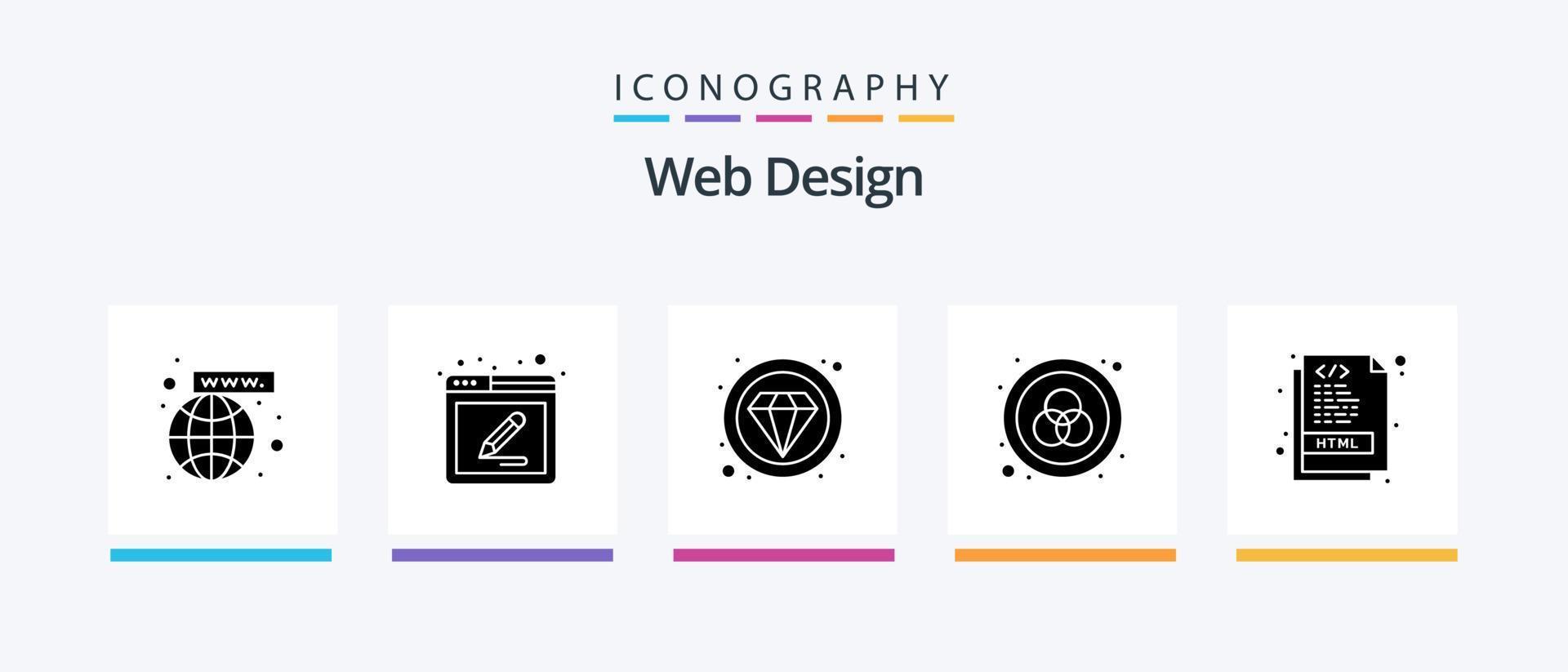 pack d'icônes de glyphe de conception Web 5 comprenant. codage. coûteux. html. la toile. conception d'icônes créatives vecteur