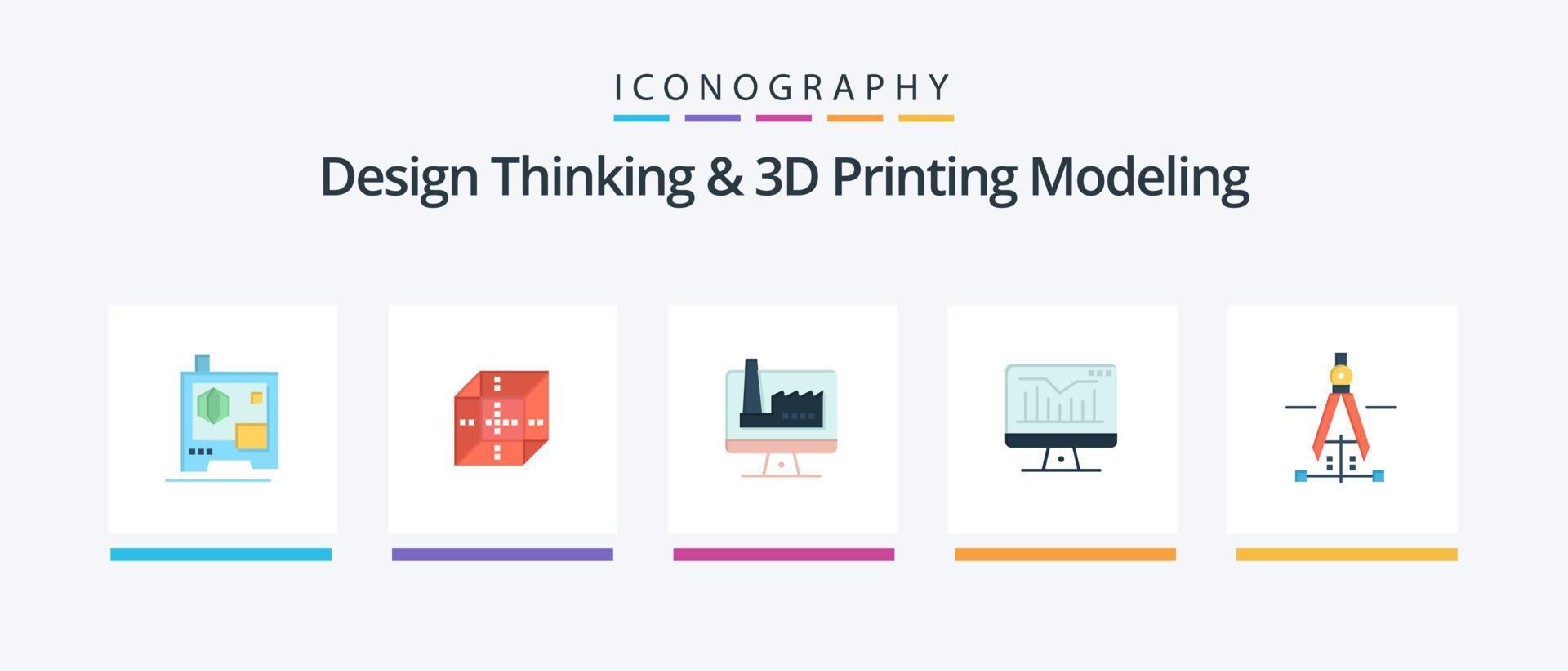 design thinking et d printing modeling flat 5 icon pack, y compris l'éducation. boussole. imeuble. surveiller. statique. conception d'icônes créatives vecteur