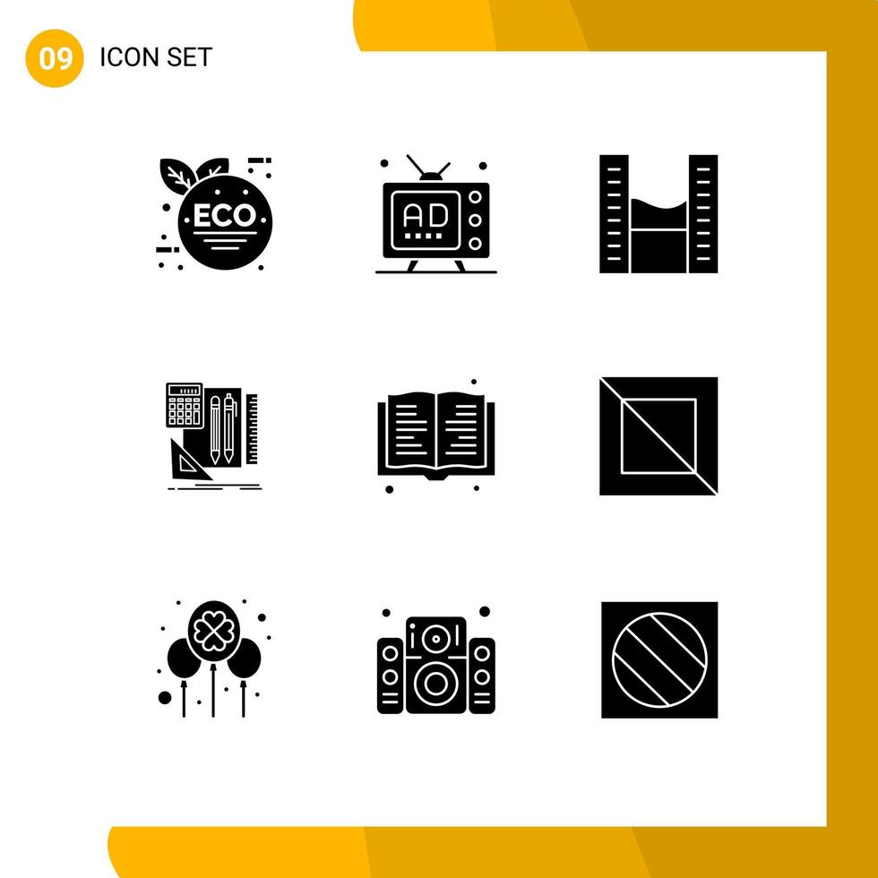 symboles d'icônes universelles groupe de 9 glyphes solides modernes de bâtiments de stylo de lecture calculatrice éléments de conception vectoriels modifiables fixes vecteur