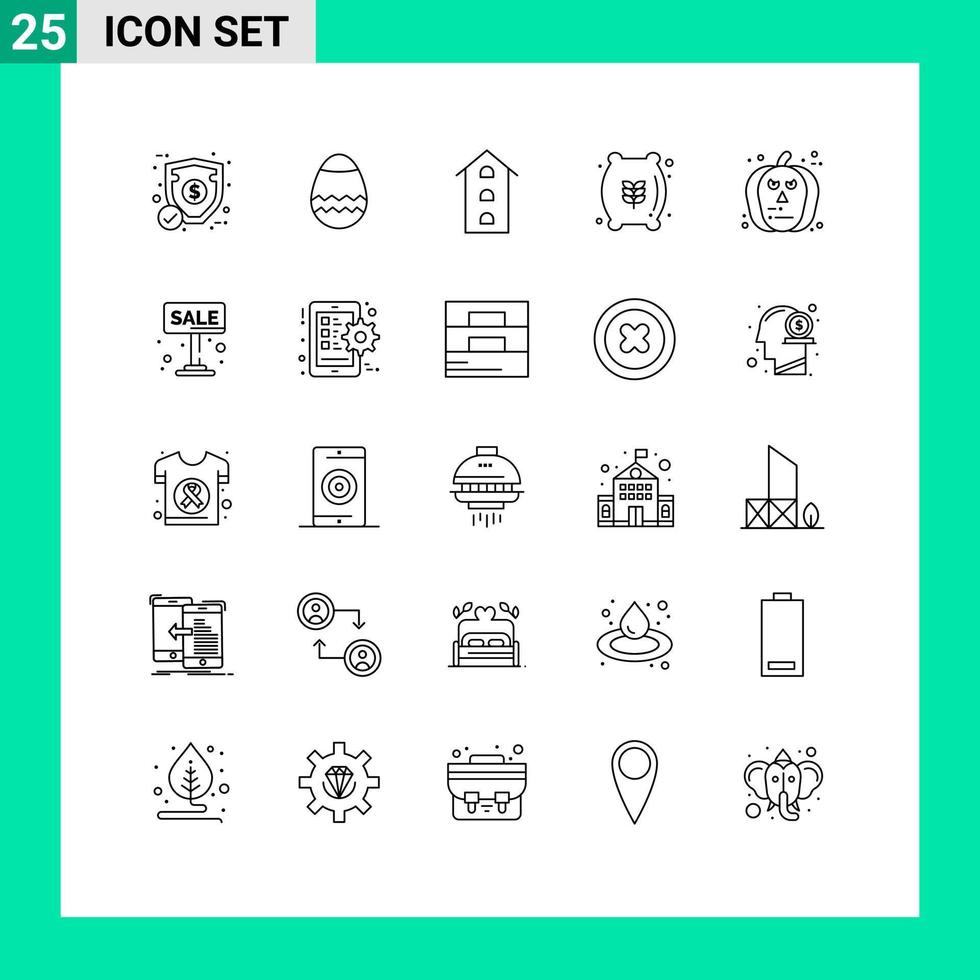 25 lignes universelles définies pour les applications web et mobiles halloween nourriture maison farine sac farine éléments de conception vectoriels modifiables vecteur