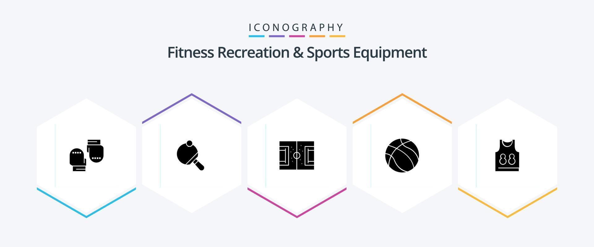 équipement de loisirs et de sport de fitness pack de 25 icônes de glyphes comprenant une chemise. nba. domaine. basketball. football vecteur