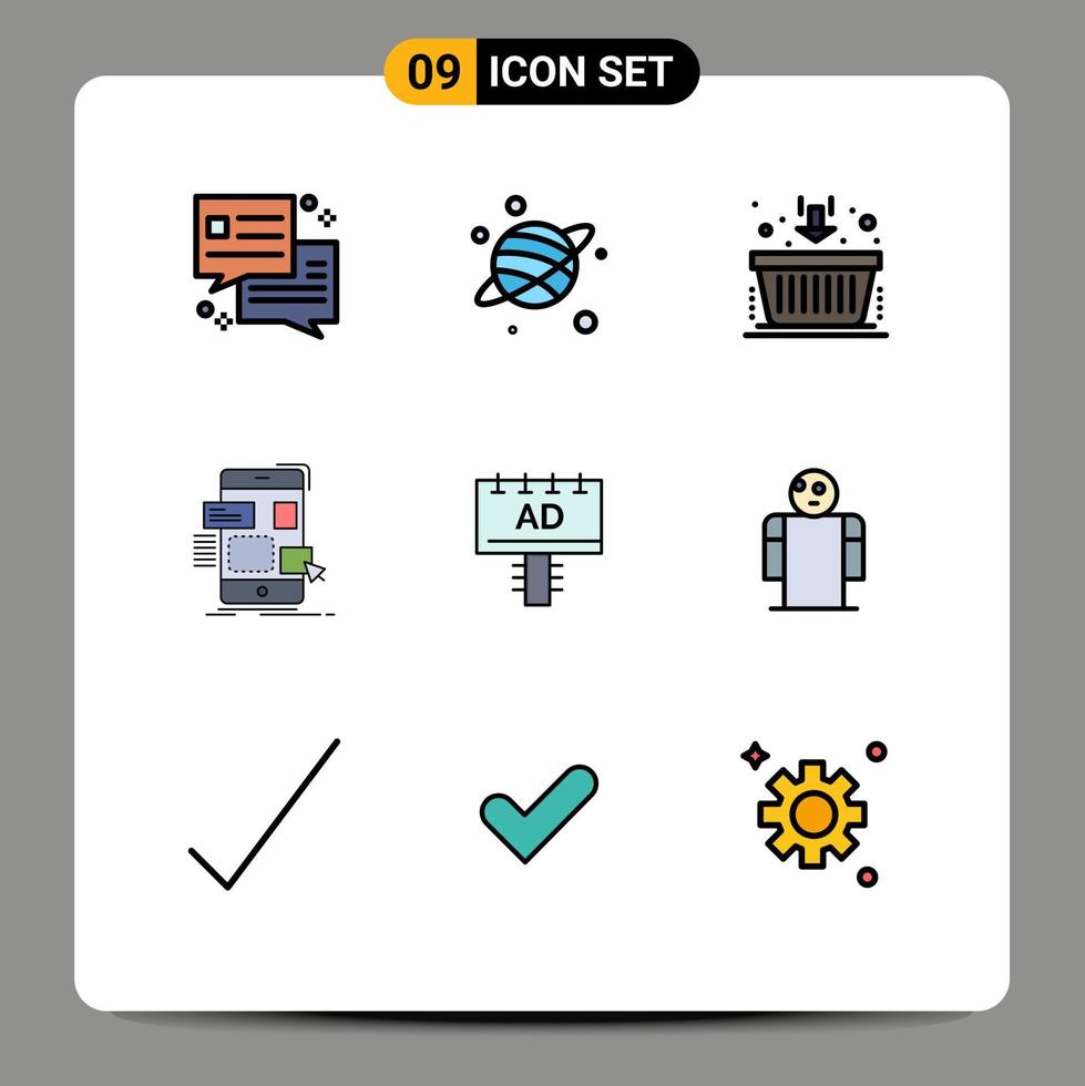 pack de 9 signes et symboles de couleurs plates modernes pour les supports d'impression Web tels que la publicité et la finance ux design éléments de conception vectoriels modifiables vecteur