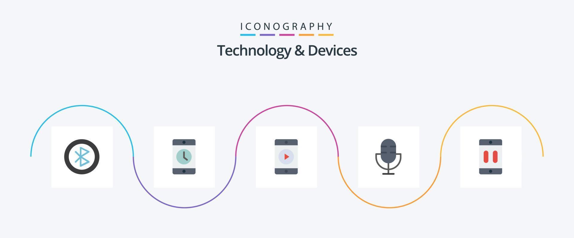 appareils pack d'icônes plat 5, y compris enregistrement. microphone. téléphone fixe. électronique. jouer vecteur