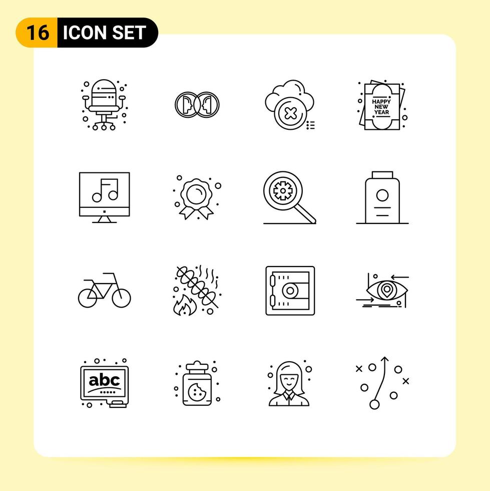 ensemble de 16 symboles d'icônes d'interface utilisateur modernes signes pour les médias nouvel an nuage carte de voeux croix éléments de conception vectoriels modifiables vecteur