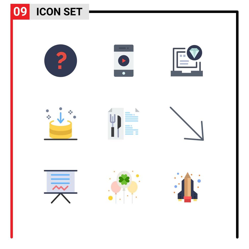 pack de 9 symboles universels de couleur plate de navigateur d'importation de nourriture direction de téléchargement éléments de conception vectoriels modifiables vecteur