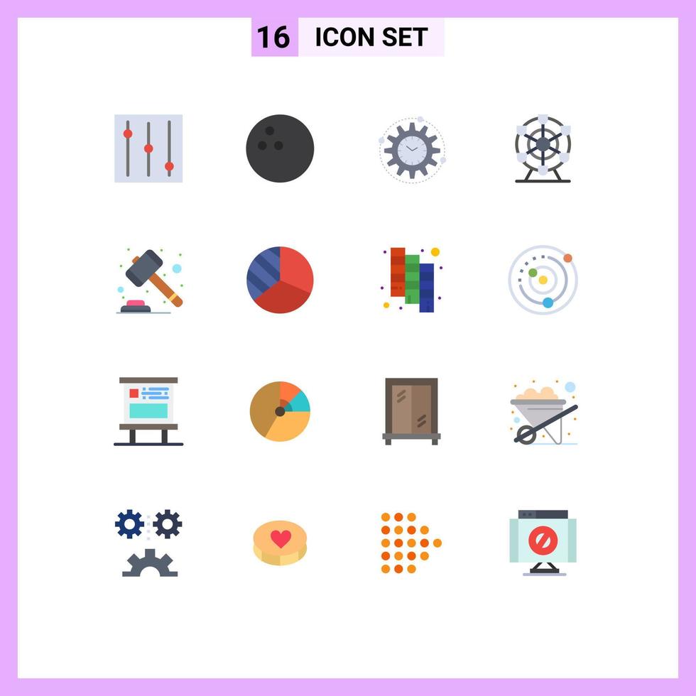 ensemble moderne de 16 couleurs et symboles plats tels que le diagramme circulaire ferris law court pack modifiable d'éléments de conception de vecteur créatif