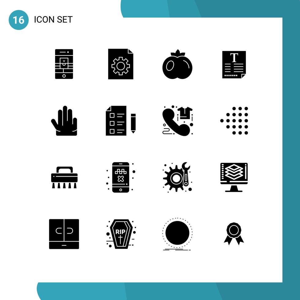 interface mobile glyphe solide ensemble de 16 pictogrammes de doigts de la main texte de source alimentaire éléments de conception vectoriels modifiables vecteur