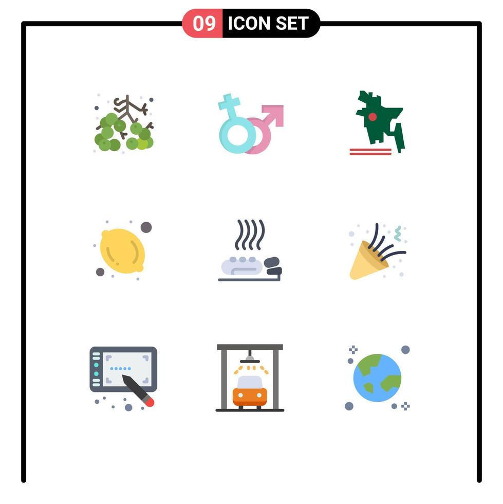 symboles d'icônes universelles groupe de 9 couleurs plates modernes d'éléments de conception vectoriels modifiables de fruit de citron féminin de soins de chaleur vecteur