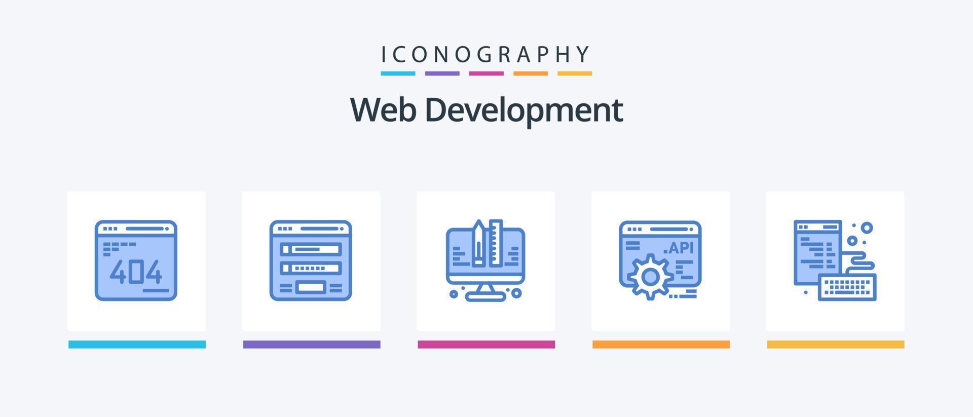 pack d'icônes de développement web bleu 5, y compris le navigateur. notion d'API. plan du site. API. Planification. conception d'icônes créatives vecteur