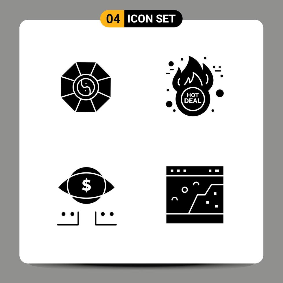 groupe de 4 glyphes solides modernes définis pour les éléments de conception vectoriels modifiables numériques de remise chinoise dollar miroir vecteur