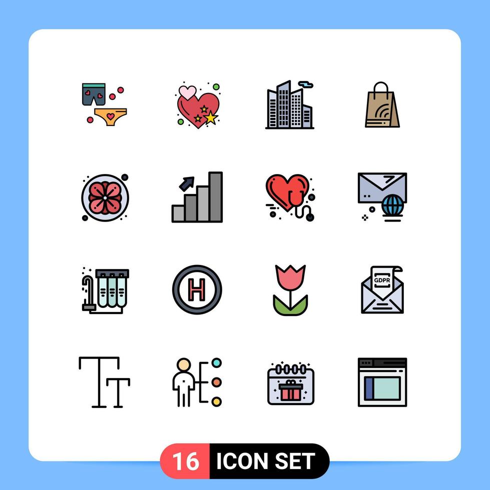 16 interface utilisateur pack de lignes remplies de couleurs plates de signes et symboles modernes de bar sauna bureau fleur wifi éléments de conception vectoriels créatifs modifiables vecteur