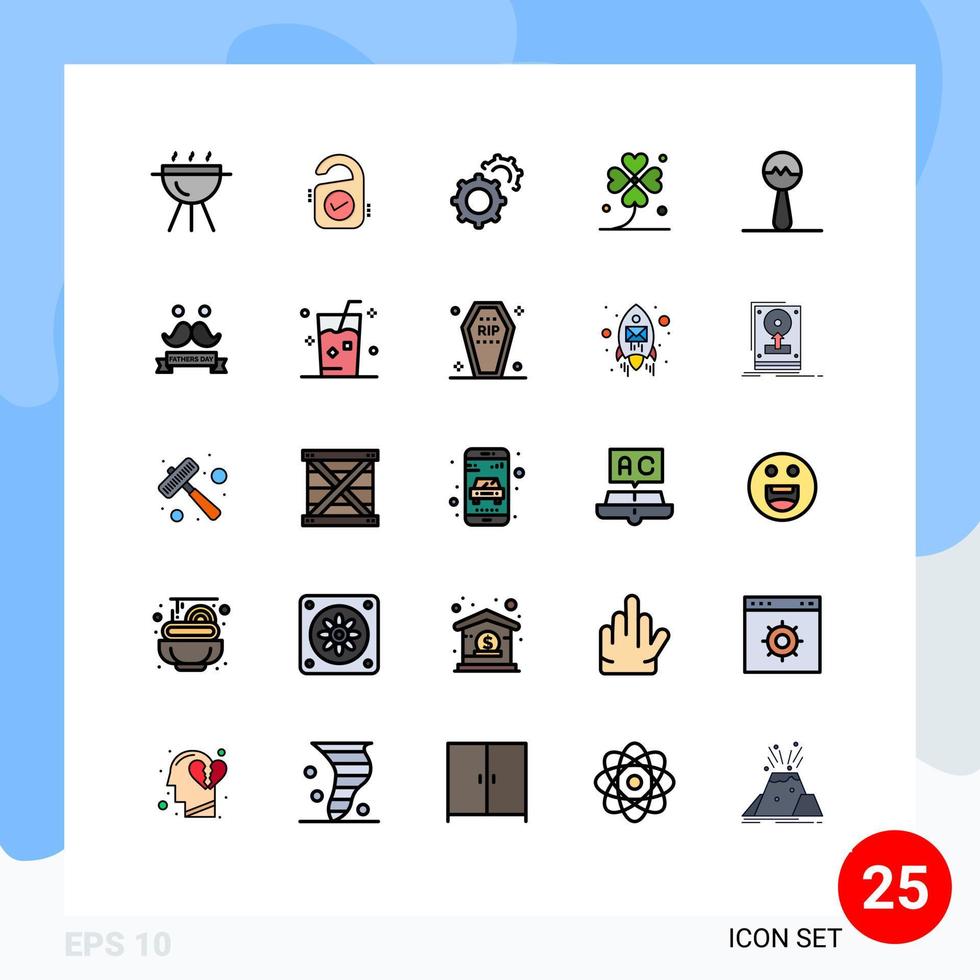 interface mobile ligne remplie couleur plate ensemble de 25 pictogrammes d'engrenages d'instruments de musique lucky ireland éléments de conception vectoriels modifiables vecteur