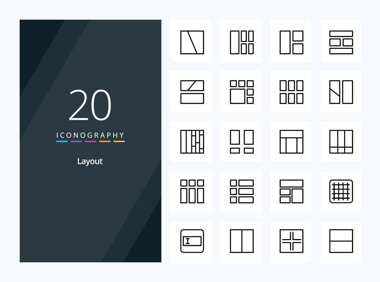20 icône de contour de mise en page pour la présentation vecteur