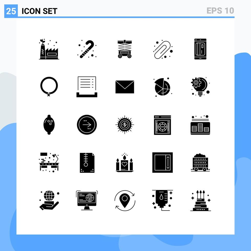 25 concept de glyphe solide pour les sites Web mobiles et applications carte d'entrepôt numérique sans numéraire trombone éléments de conception vectoriels modifiables vecteur