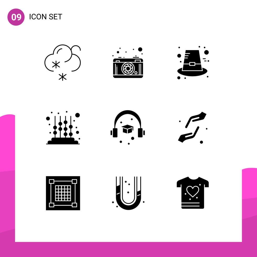 ensemble de 9 symboles d'icônes d'interface utilisateur modernes signes pour chapeau de graduation chapeau tout-petits enfants apprenant des éléments de conception vectoriels modifiables vecteur