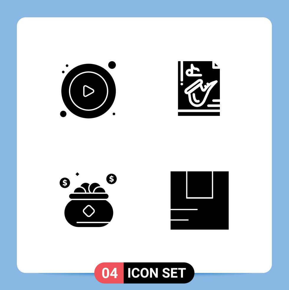 pack de glyphes solides de 4 symboles universels de fichier d'investissement de contrôle jouer enregistrer des éléments de conception vectoriels modifiables vecteur