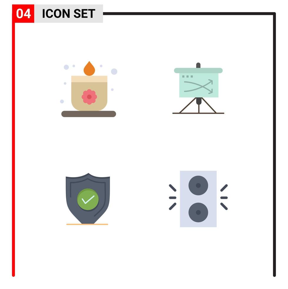 4 concept d'icône plate pour les sites Web mobiles et applications protection des bougies planification stratégique éléments de conception vectoriels modifiables sécurisés vecteur
