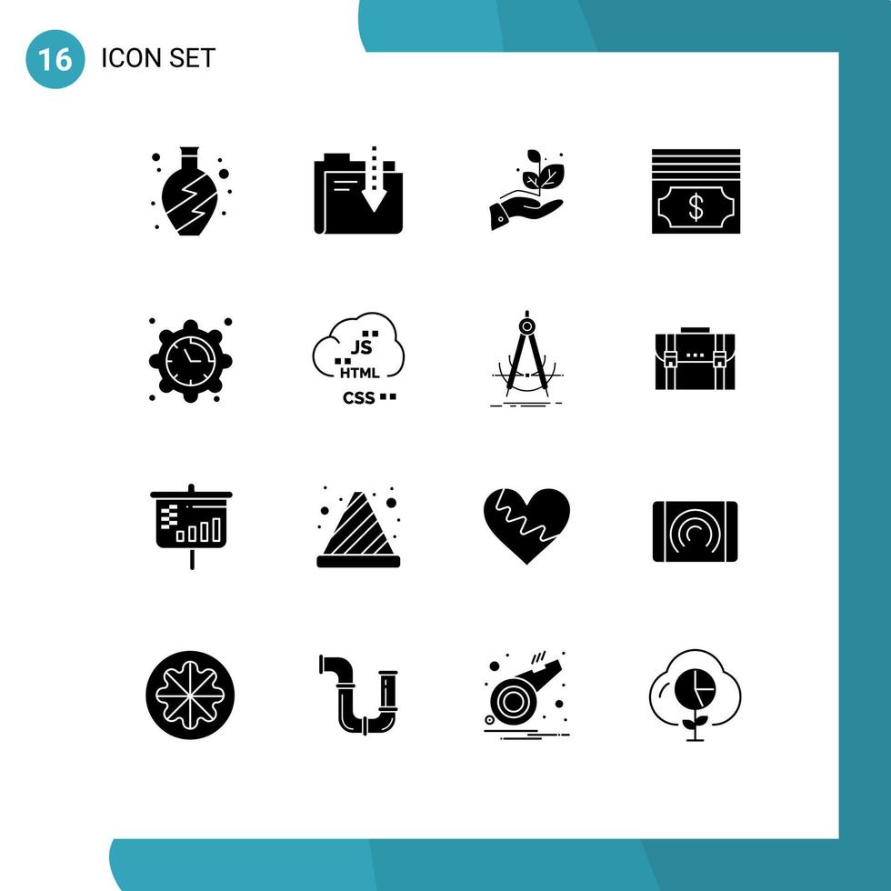 groupe de 16 signes et symboles de glyphes solides pour le réglage de la date croissance argent éléments de conception vectoriels modifiables vecteur