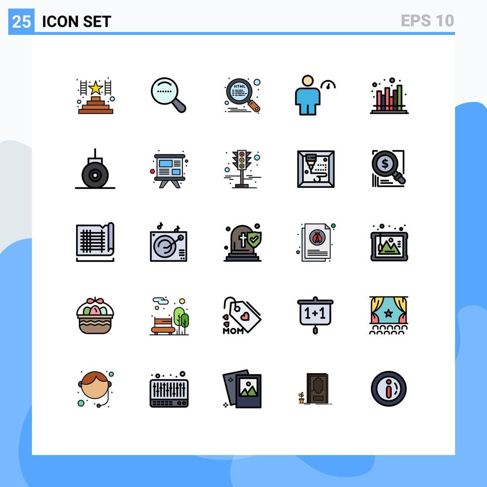 25 interface utilisateur ligne remplie pack de couleurs plates de signes et symboles modernes d'éléments de conception vectoriels modifiables humains de performance de recherche d'entreprise de prévision vecteur