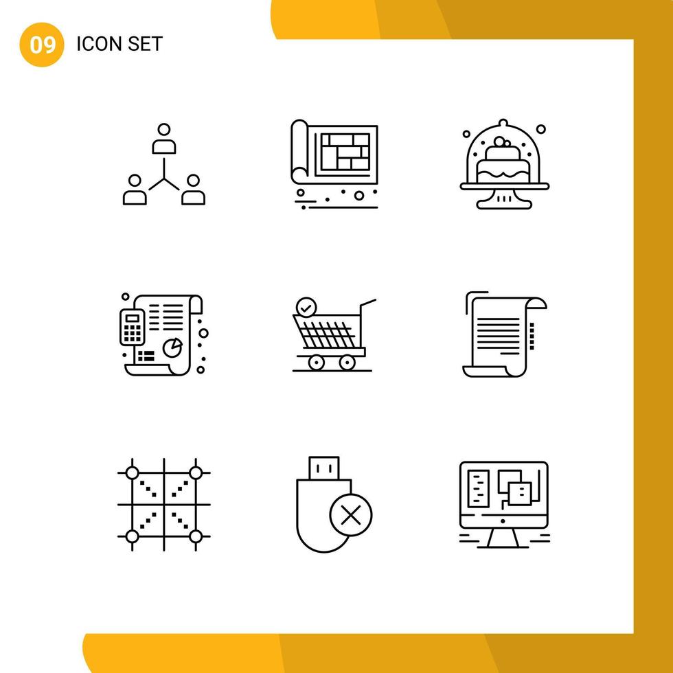 ensemble moderne de 9 contours et symboles tels que des gâteaux de plan construisant des éléments de conception vectoriels modifiables cuits au four vecteur