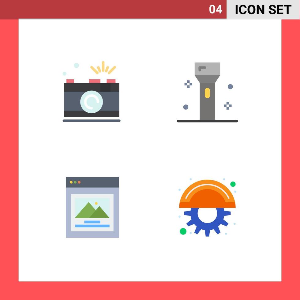 pictogramme ensemble de 4 icônes plates simples de technologie de caméra photo électronique image personnalisée éléments de conception vectoriels modifiables vecteur