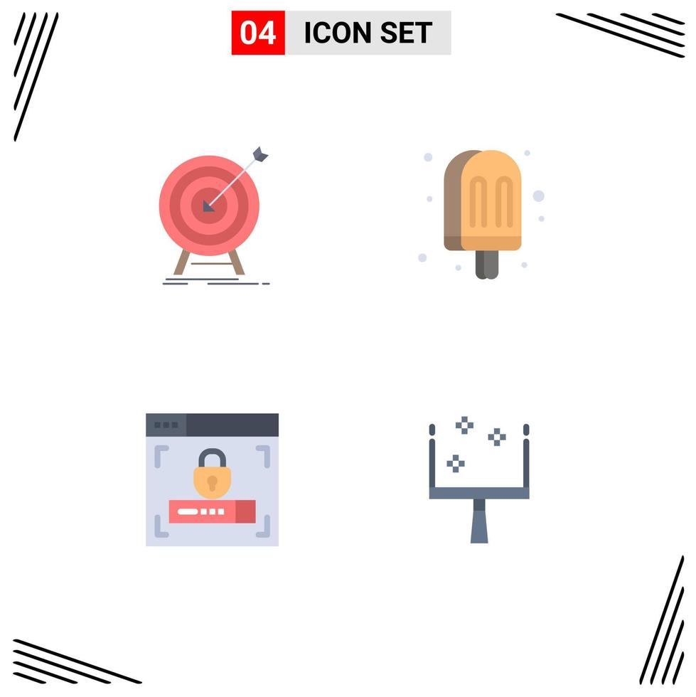 pack de 4 icônes plates créatives d'objectifs de conception de sites Web succès éléments de conception vectoriels modifiables de verrouillage alimentaire vecteur
