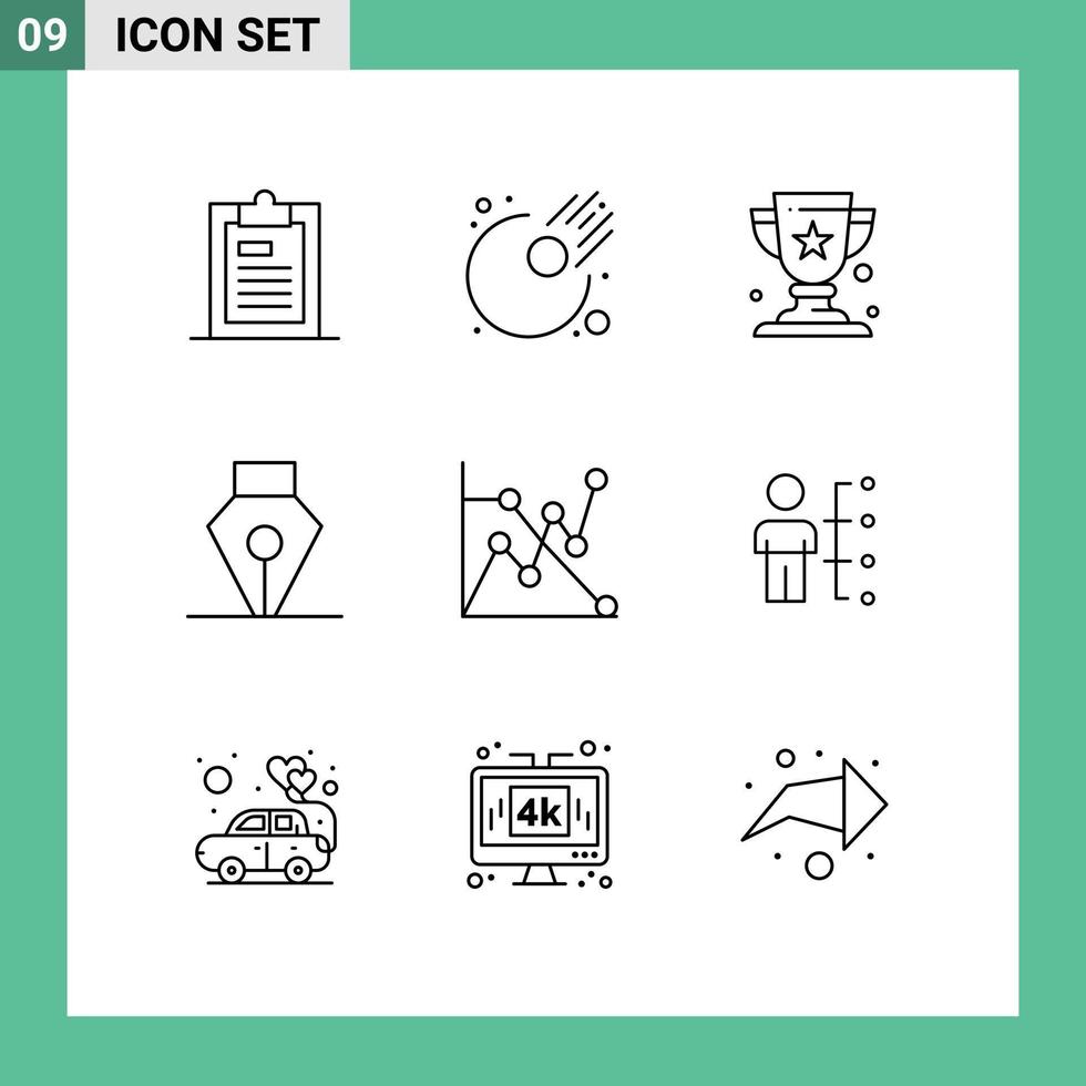 groupe de 9 contours des signes et des symboles pour le tableau des compétences prix stylo d'analyse éléments de conception vectoriels modifiables vecteur