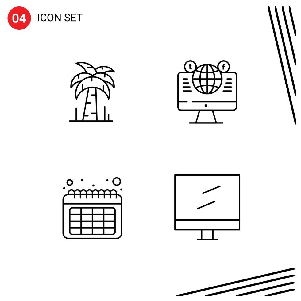 ensemble de pictogrammes de 4 couleurs plates remplies simples d'éléments de conception vectoriels modifiables par ordinateur de site Web de date de palme vecteur
