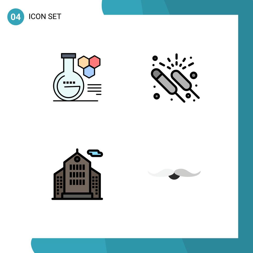 interface mobile filledline couleur plate ensemble de 4 pictogrammes d'éléments de conception vectorielle modifiables de société de feux d'artifice d'éducation de bâtiment de chimie vecteur