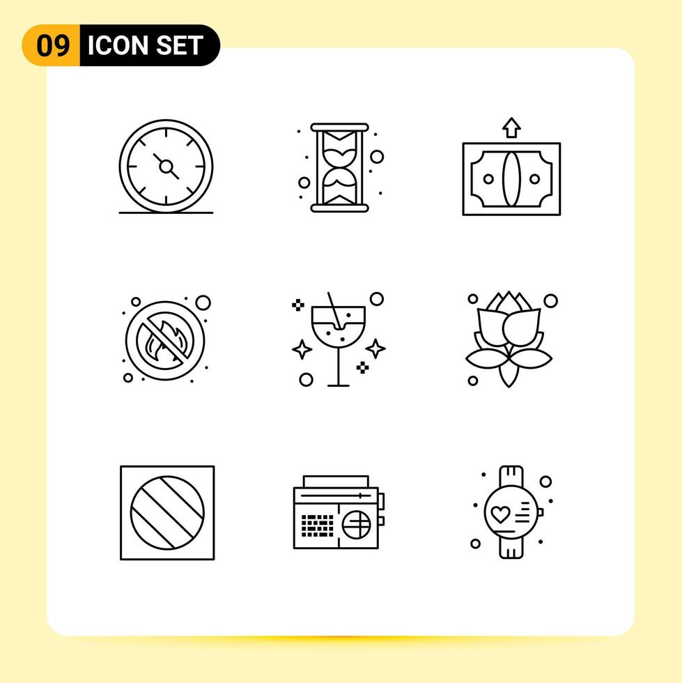 ensemble de 9 symboles d'icônes d'interface utilisateur modernes signes pour le carnaval de verre lieu d'affaires feu éléments de conception vectoriels modifiables vecteur