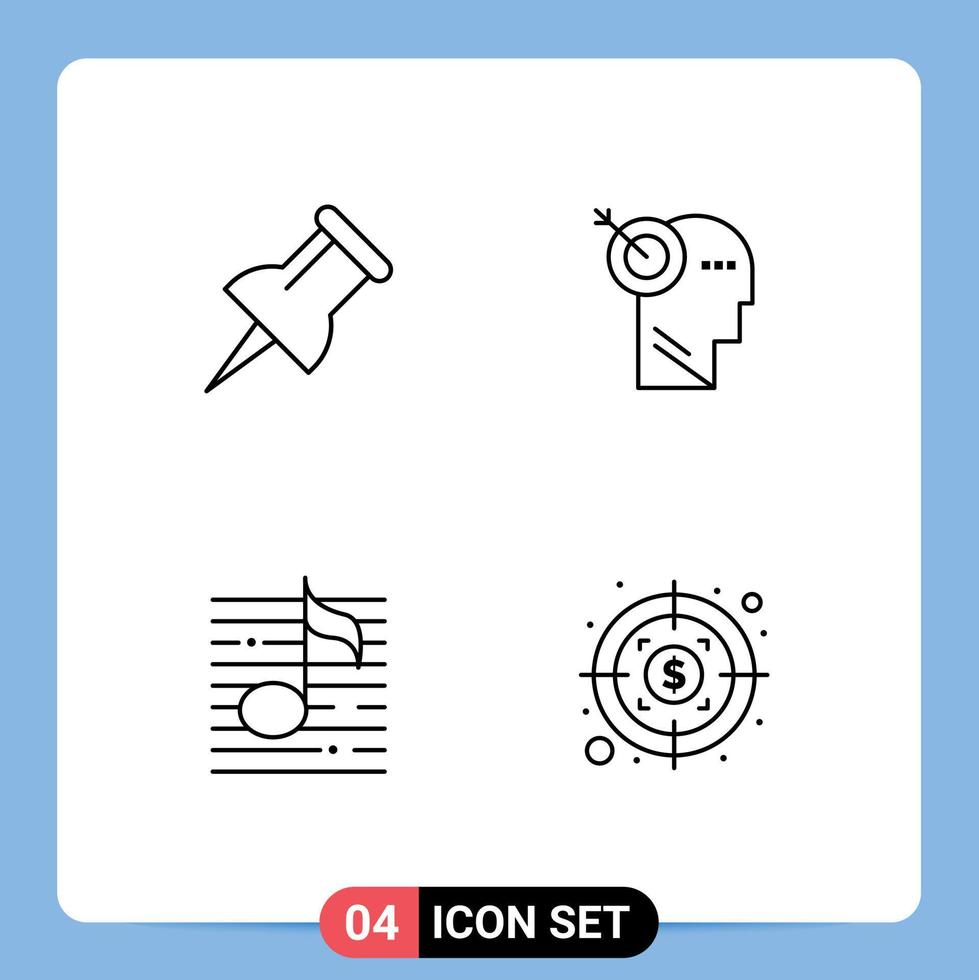 Pack de 4 lignes d'interface utilisateur de signes et symboles modernes de nœuds de mise au point sonore de marqueur éléments de conception vectoriels modifiables en dollars vecteur