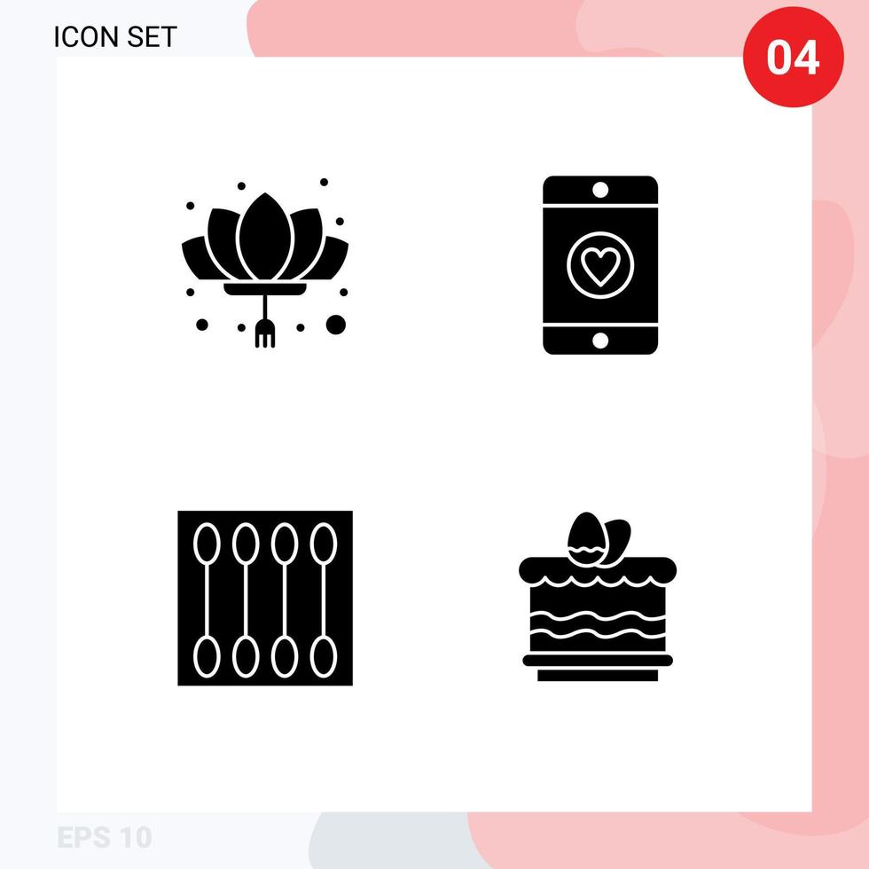 interface utilisateur pack de 4 glyphes solides de base de cosmétiques chinois nouvel amour maquillage éléments de conception vectoriels modifiables vecteur