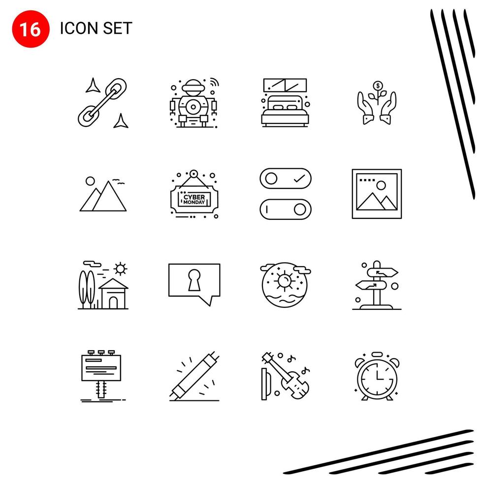 symboles d'icônes universels groupe de 16 contours modernes de lit de culture de plantes croissance croissance éléments de conception vectoriels modifiables vecteur
