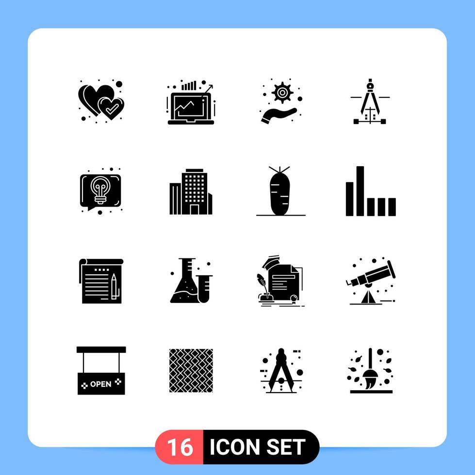 ensemble de 16 pack de glyphes solides commerciaux pour idée conversation gestion ingénierie dessin éléments de conception vectoriels modifiables vecteur