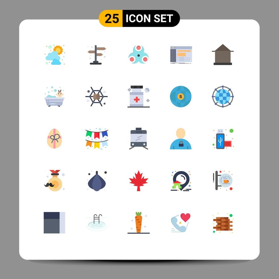 pack de couleurs plates de 25 symboles universels d'éléments de conception vectoriels modifiables du panneau de logiciels médicaux de construction de maisons vecteur