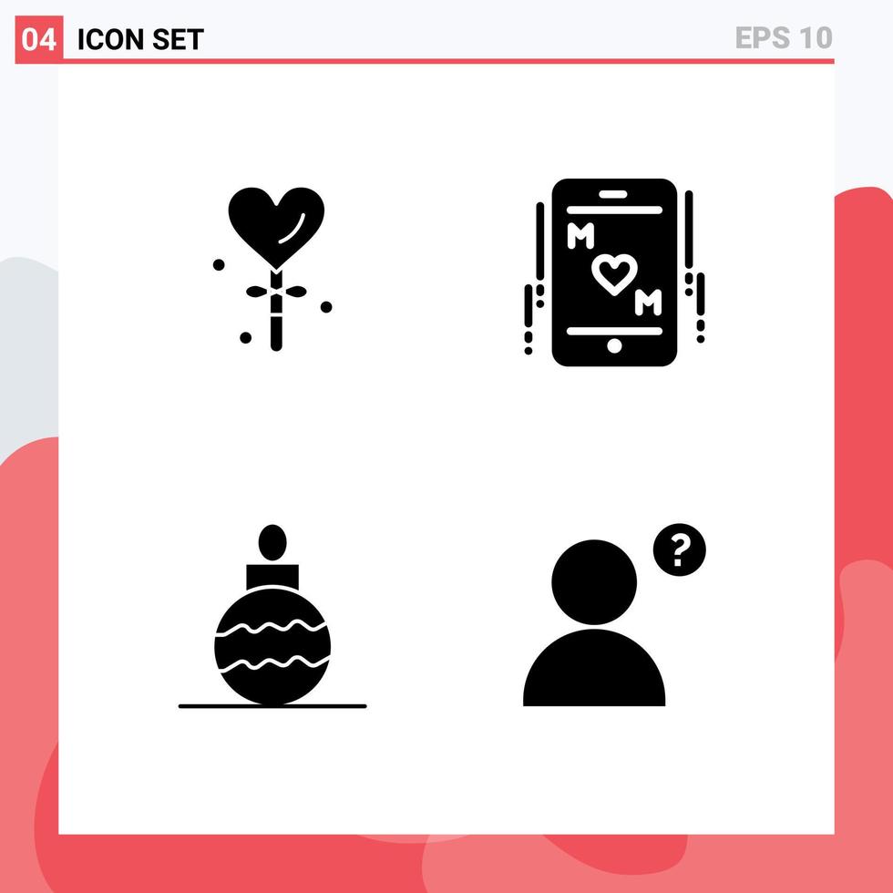 pack d'icônes vectorielles stock de 4 signes et symboles de ligne pour coeur jouet valentine maman éléments de conception vectoriels modifiables anonymes vecteur