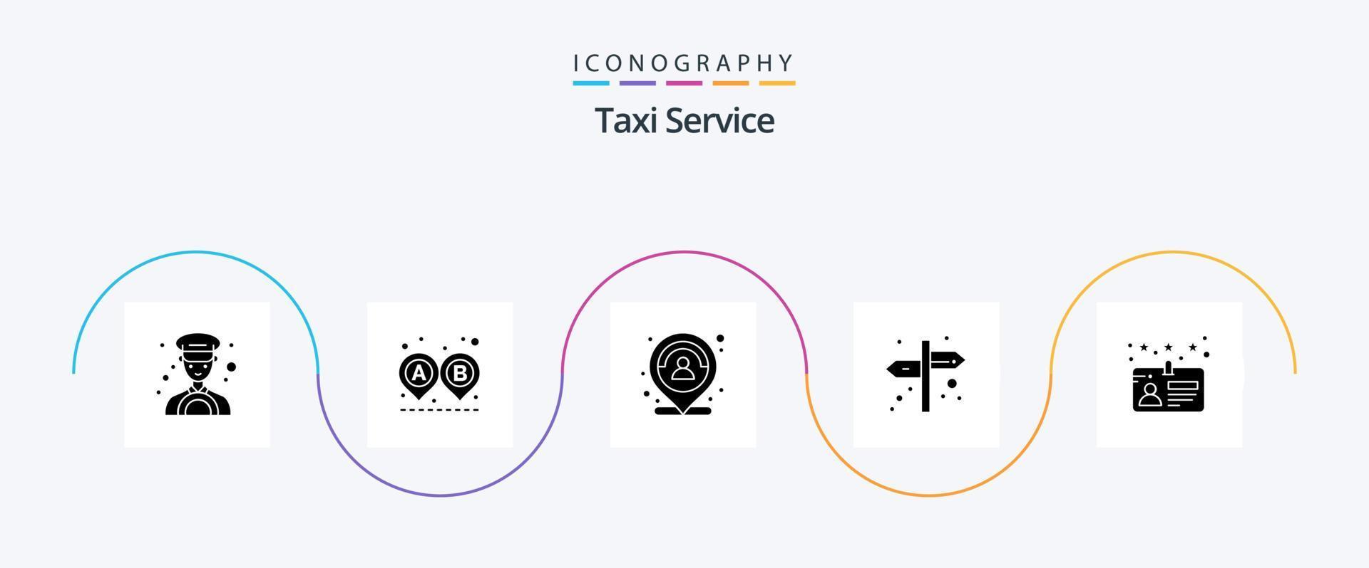 pack d'icônes glyphe 5 de service de taxi, y compris la licence. carte. emplacement. pancarte. direction vecteur