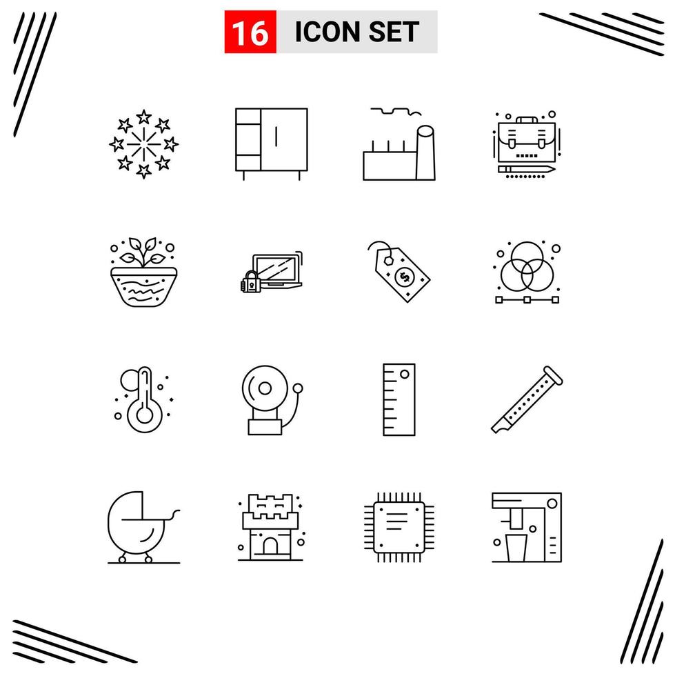 ensemble de 16 symboles d'icônes d'interface utilisateur modernes signes pour l'éducation portefeuille cas de chaudière centrale à vapeur éléments de conception vectoriels modifiables vecteur