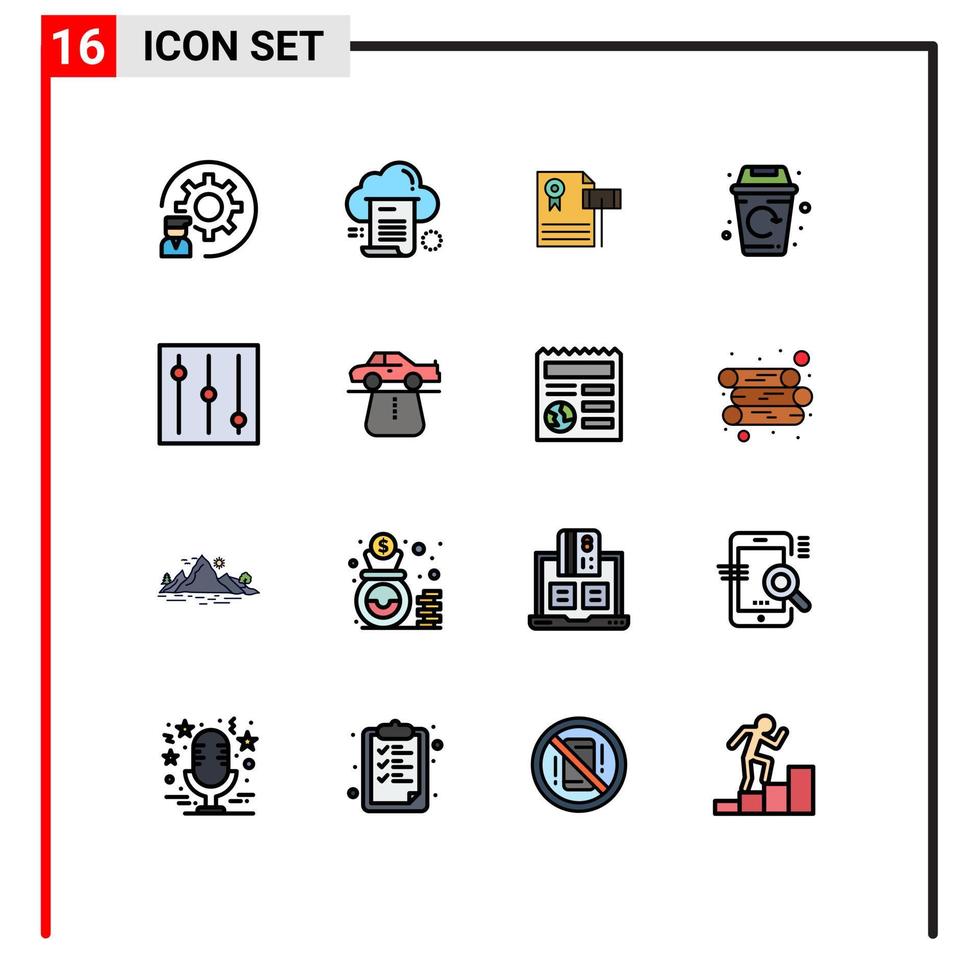 16 concept de ligne remplie de couleurs plates pour sites Web mobiles et applications juge de nuage de ville d'ordures éléments de conception vectoriels créatifs modifiables coûteux vecteur