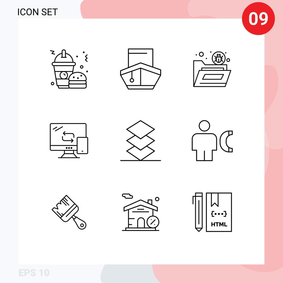pack de 9 contours modernes signes et symboles pour les supports d'impression Web tels que les véhicules mobiles de transfert sécurité informatique éléments de conception vectoriels modifiables vecteur
