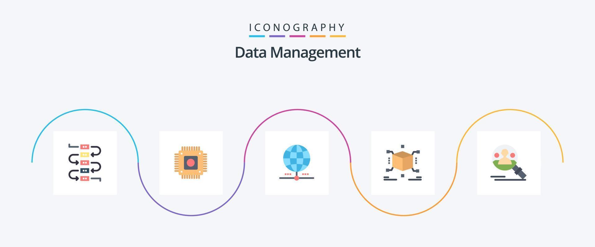 pack d'icônes plat 5 de gestion des données, y compris le profil. boîte. globe. puzzle. cube vecteur