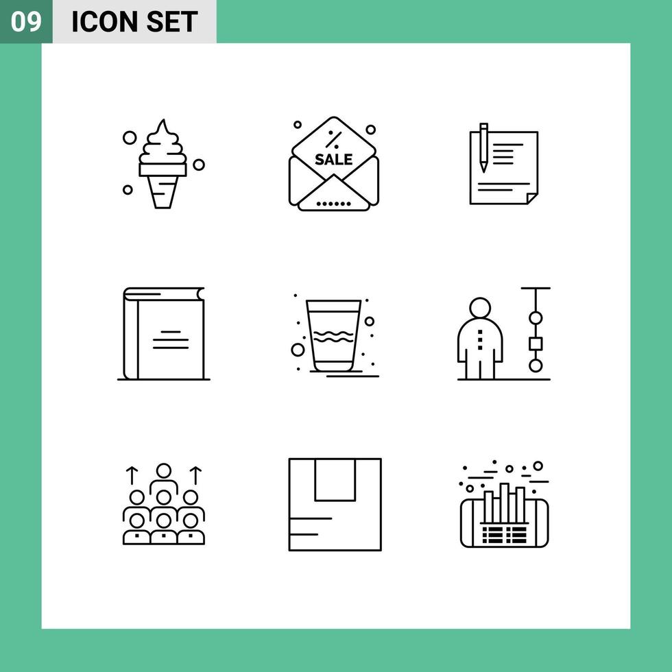 ensemble de 9 symboles d'icônes d'interface utilisateur modernes signes pour la signature de contrat de livre de bibliothèque papier éléments de conception vectoriels modifiables vecteur