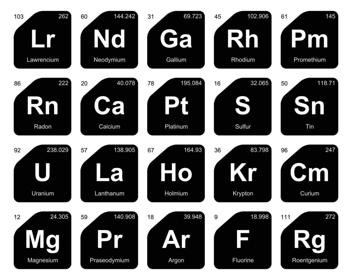 20 tableau préodique de la conception du pack d'icônes d'éléments vecteur