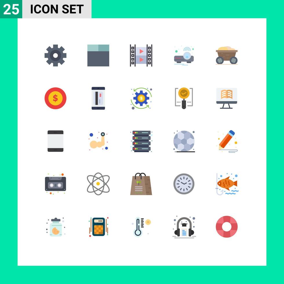 interface mobile jeu de couleurs plates de 25 pictogrammes du bangladesh chariot projecteur de chariot de film éléments de conception vectoriels modifiables vecteur