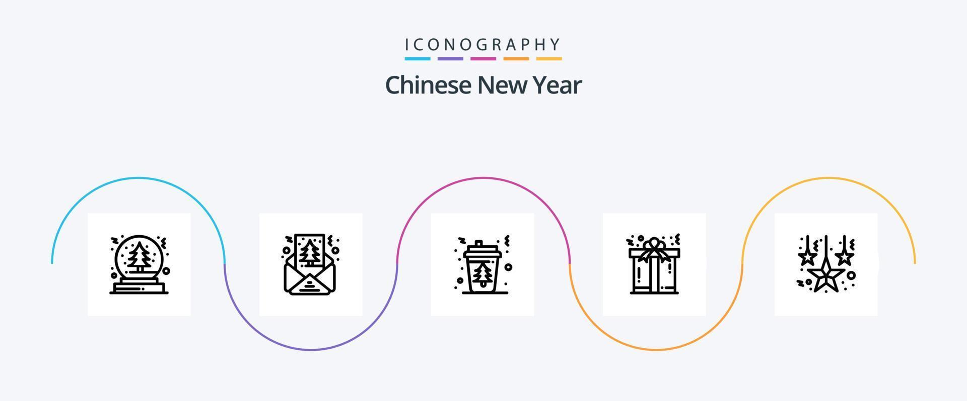 pack d'icônes ligne 5 du nouvel an chinois, y compris noël. cadeau. café. cadeau. arbre vecteur