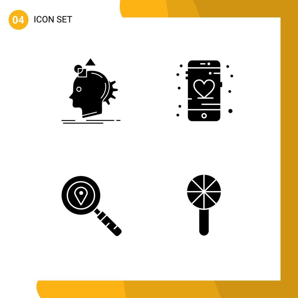 4 concept de glyphe solide pour les sites Web mobiles et les applications idée de carte d'imagination coeur recherche éléments de conception vectoriels modifiables vecteur