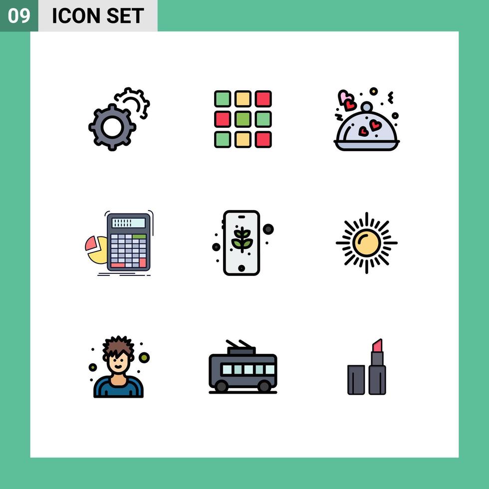 ensemble de 9 symboles d'icônes d'interface utilisateur modernes signes pour le calcul de progression du restaurant eco graph éléments de conception vectoriels modifiables vecteur